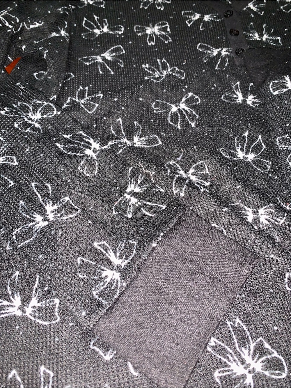 Women's Black Bow-Print Pajama Set - Cozy Long Sleeve Lounge Set - Picture 2 of 5